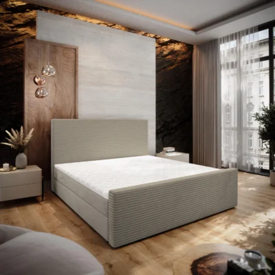 MASSENO Boxspringbett ALORIA in Beige, Liegefläche 140x200 cm – mit Bettkasten